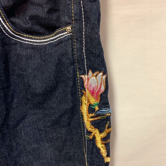 Ruthless Art Vintage Blue Dark Wash Low Rise Embroidered Bootcut Jeans Sz 13/31 - Picture 7 of 16